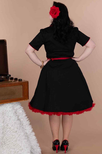 A model wearing a Rockabilly Panther Embroidery Shirt Dress