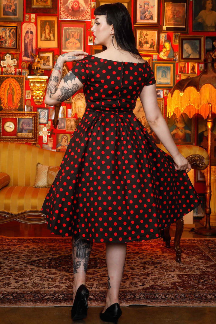 50's Black And White 50s Costumes Polka Dot Dress Retro Full Circle Swing Dress In Black 50's Black And White 50s Costumes Polka Dot Dress Retro Full Circle Swing Dress In Black