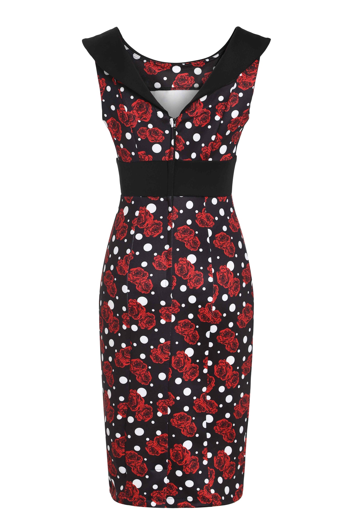 Back view of Rockabilly Rose & Spot Wiggle Dress