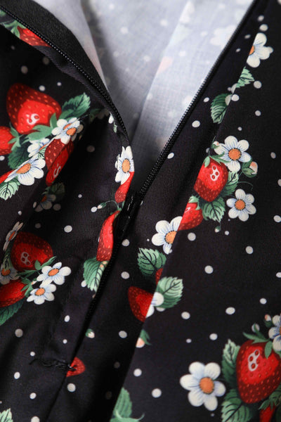 Close up view of Rockabilly Strawberry A-line Skirt
