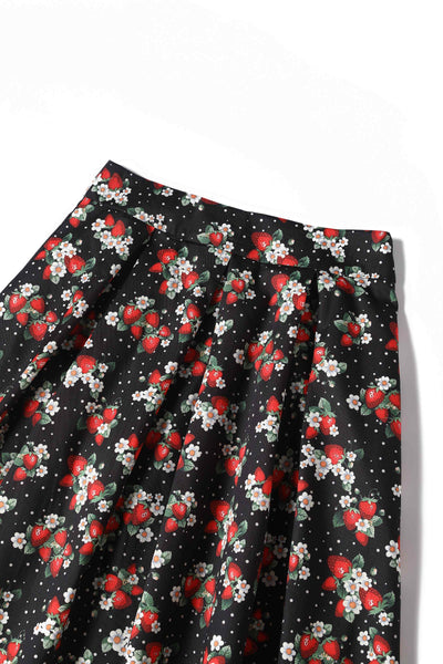 Close up view of Rockabilly Strawberry A-line Skirt