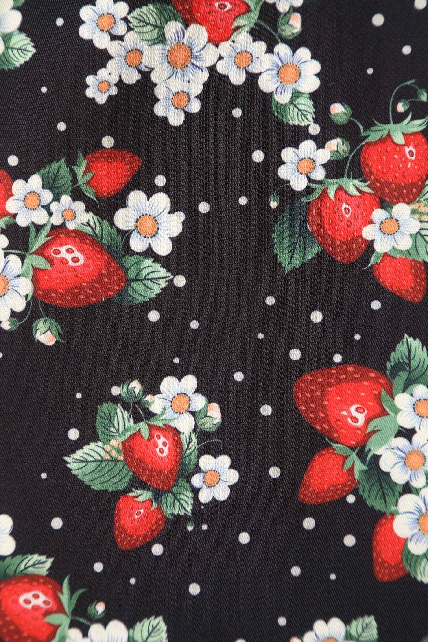 Close up view of Rockabilly Strawberry A-line Skirt