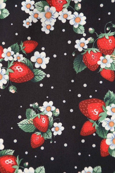 Close up view of Rockabilly Strawberry A-line Skirt