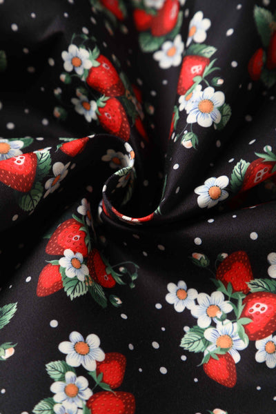 Close up view of Rockabilly Strawberry A-line Skirt