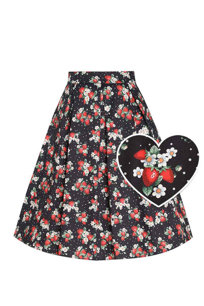 Front view of Rockabilly Strawberry A-line Skirt