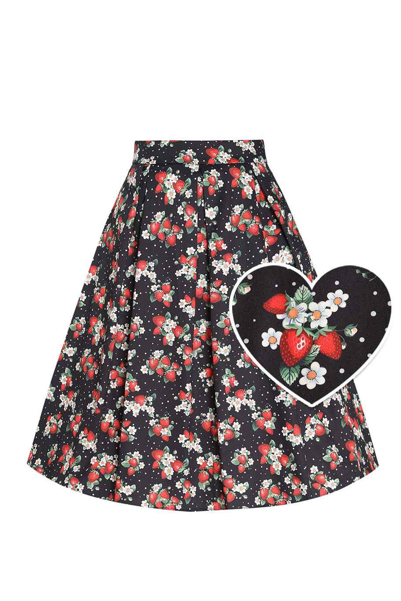 Front view of Rockabilly Strawberry A-line Skirt