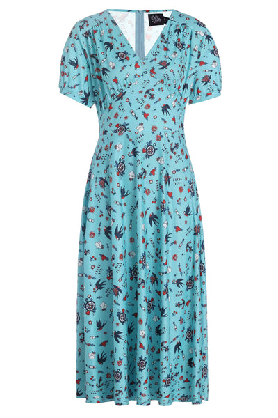 Blue Nautical Tattoo Midi Dress