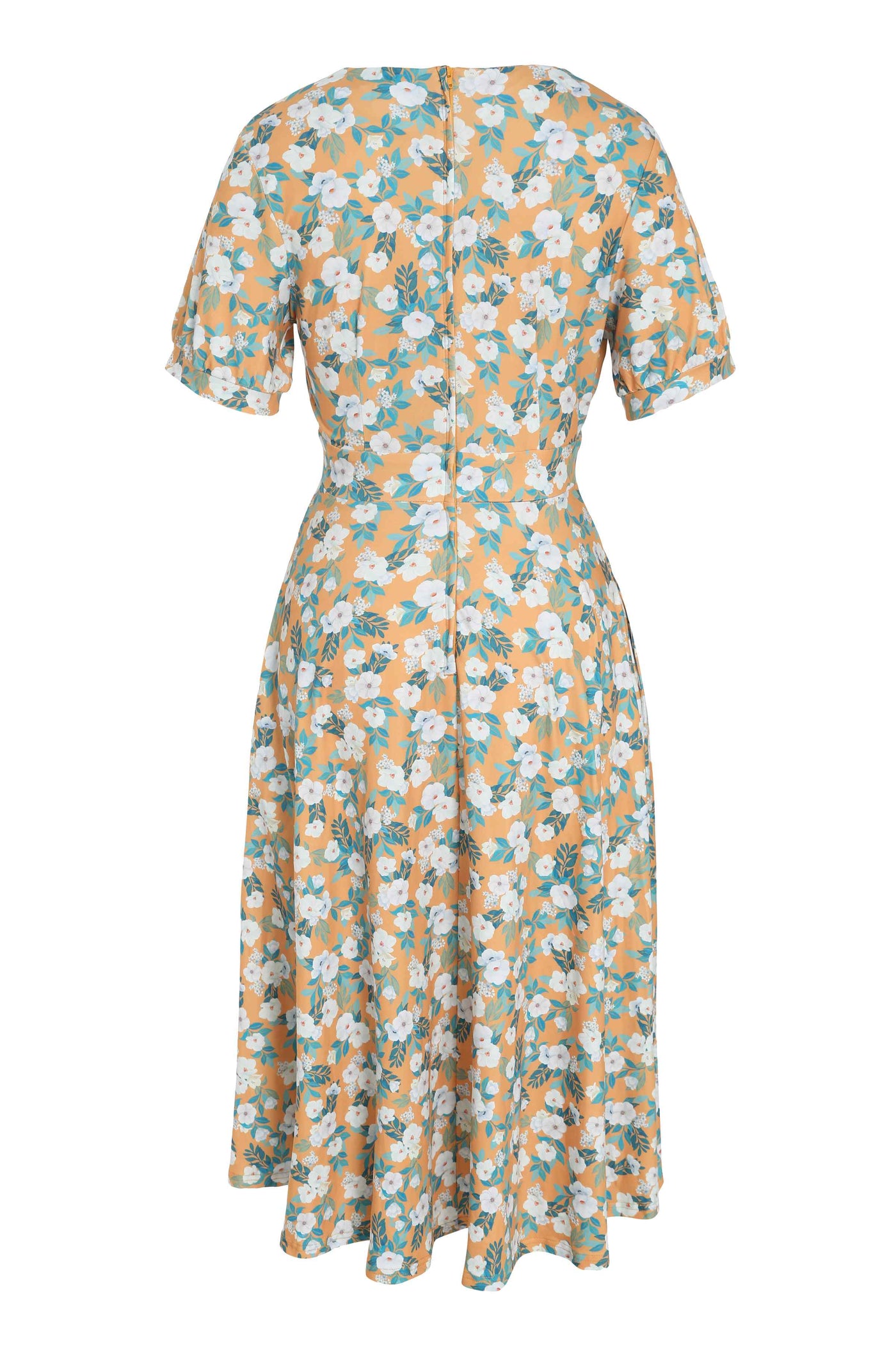 Back  view of Rosaceae Floral Midi Dress In Yellow