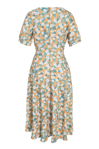 Back  view of Rosaceae Floral Midi Dress In Yellow
