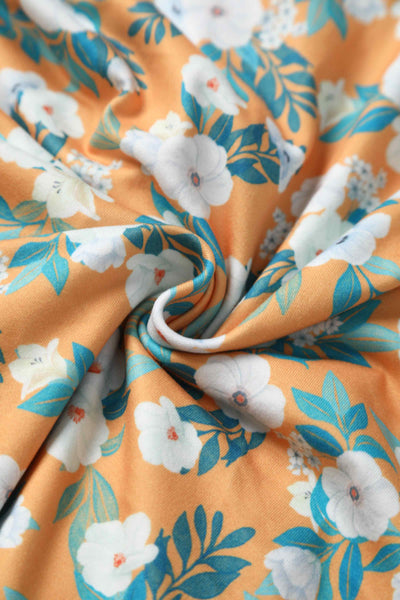 Close up  view of Rosaceae Floral Midi Dress In Yellow