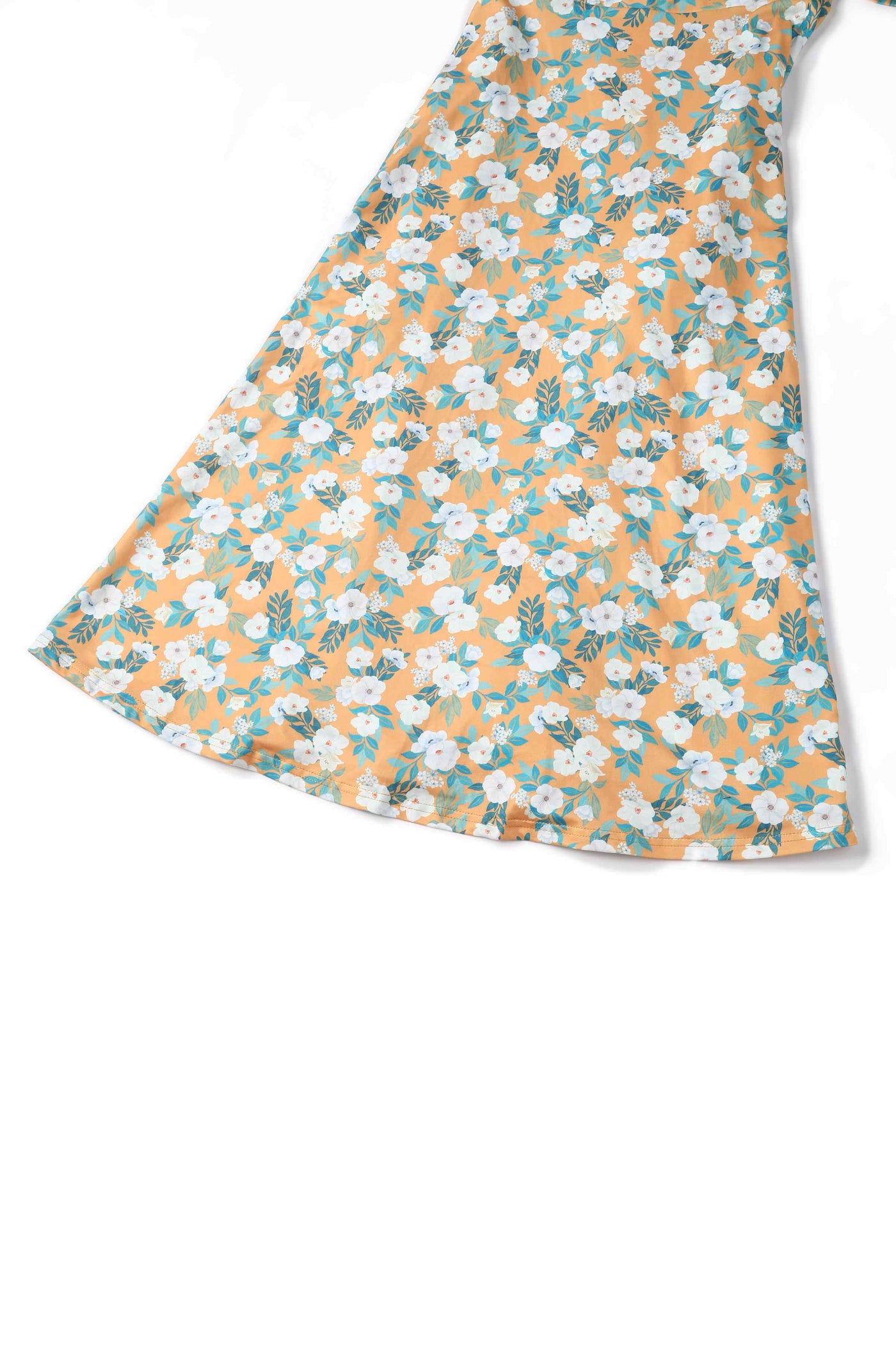 Close up  view of Rosaceae Floral Midi Dress In Yellow