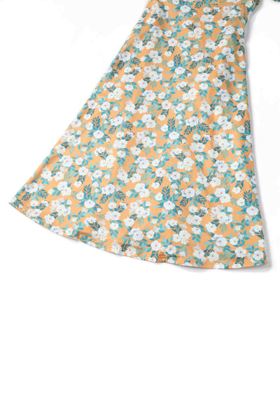 Close up  view of Rosaceae Floral Midi Dress In Yellow