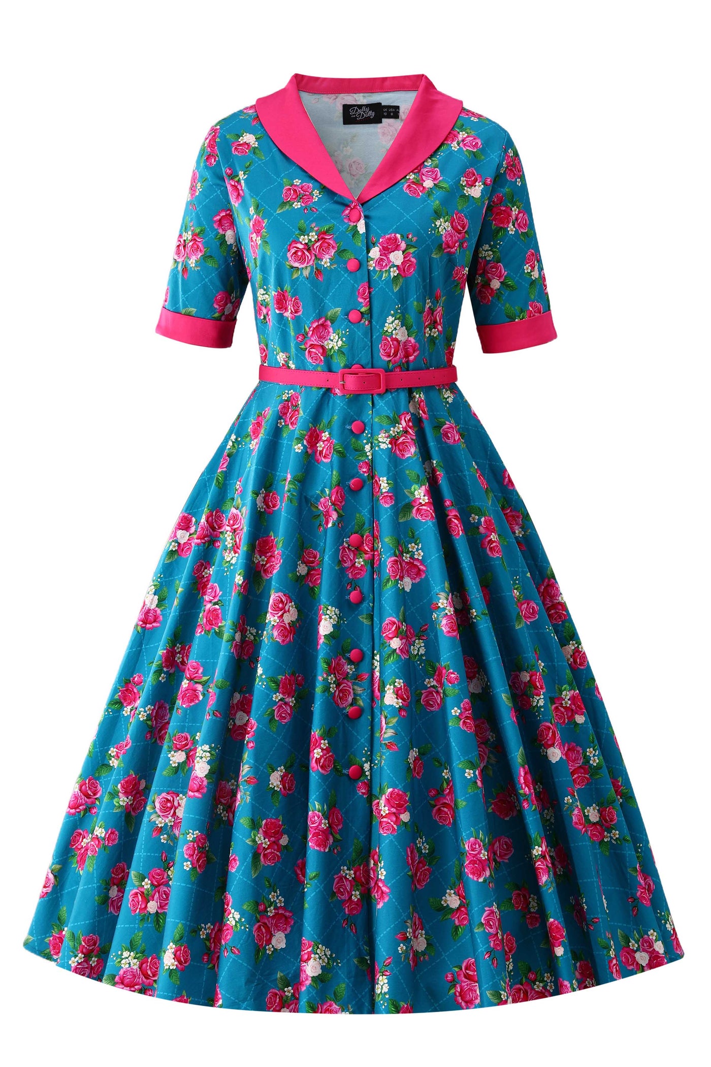 Front view of Mollie Rose Full Circle Shirt Dress In Blue