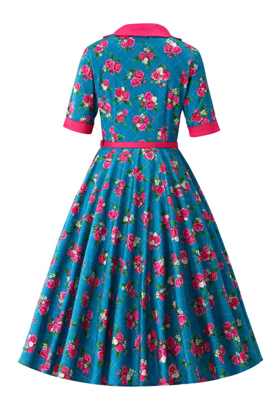 Back view of Mollie Rose Full Circle Shirt Dress In Blue