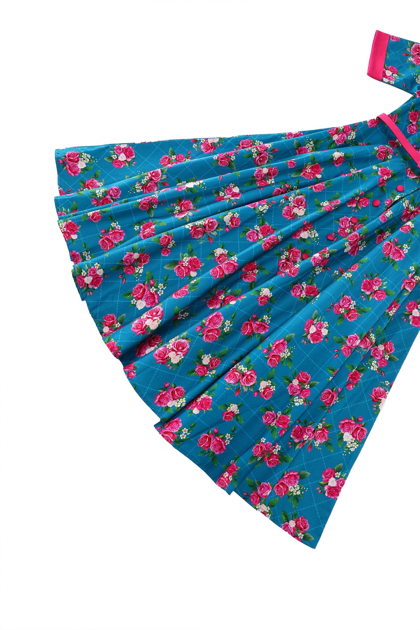 Close up view of Mollie Rose Full Circle Shirt Dress In Blue
