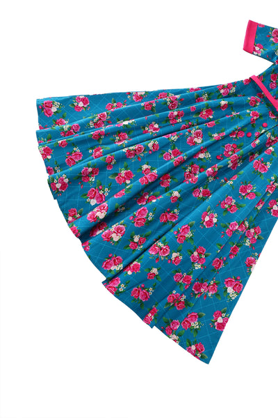 Close up view of Mollie Rose Full Circle Shirt Dress In Blue