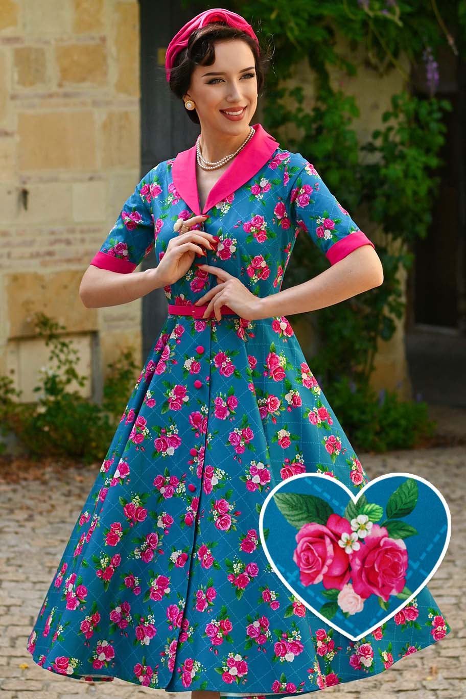A model wearing a Mollie Rose Full Circle Shirt Dress In Blue