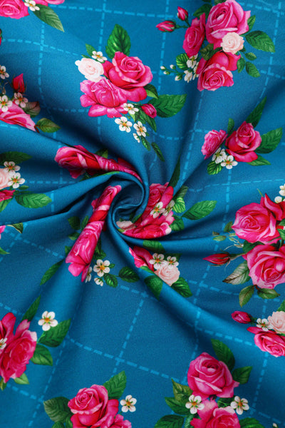 Close up view of Mollie Rose Full Circle Shirt Dress In Blue