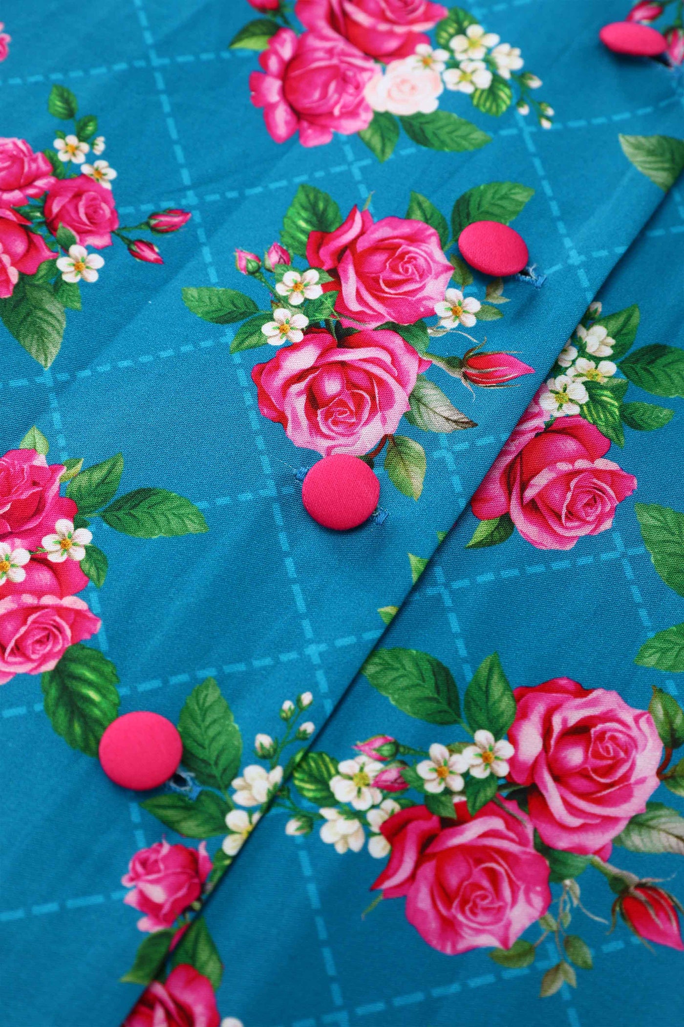 Close up view of Mollie Rose Full Circle Shirt Dress In Blue