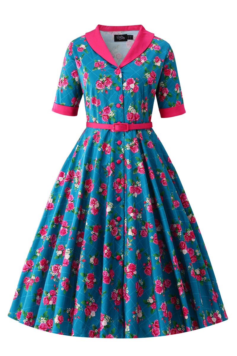 Front view of Mollie Rose Full Circle Shirt Dress In Blue