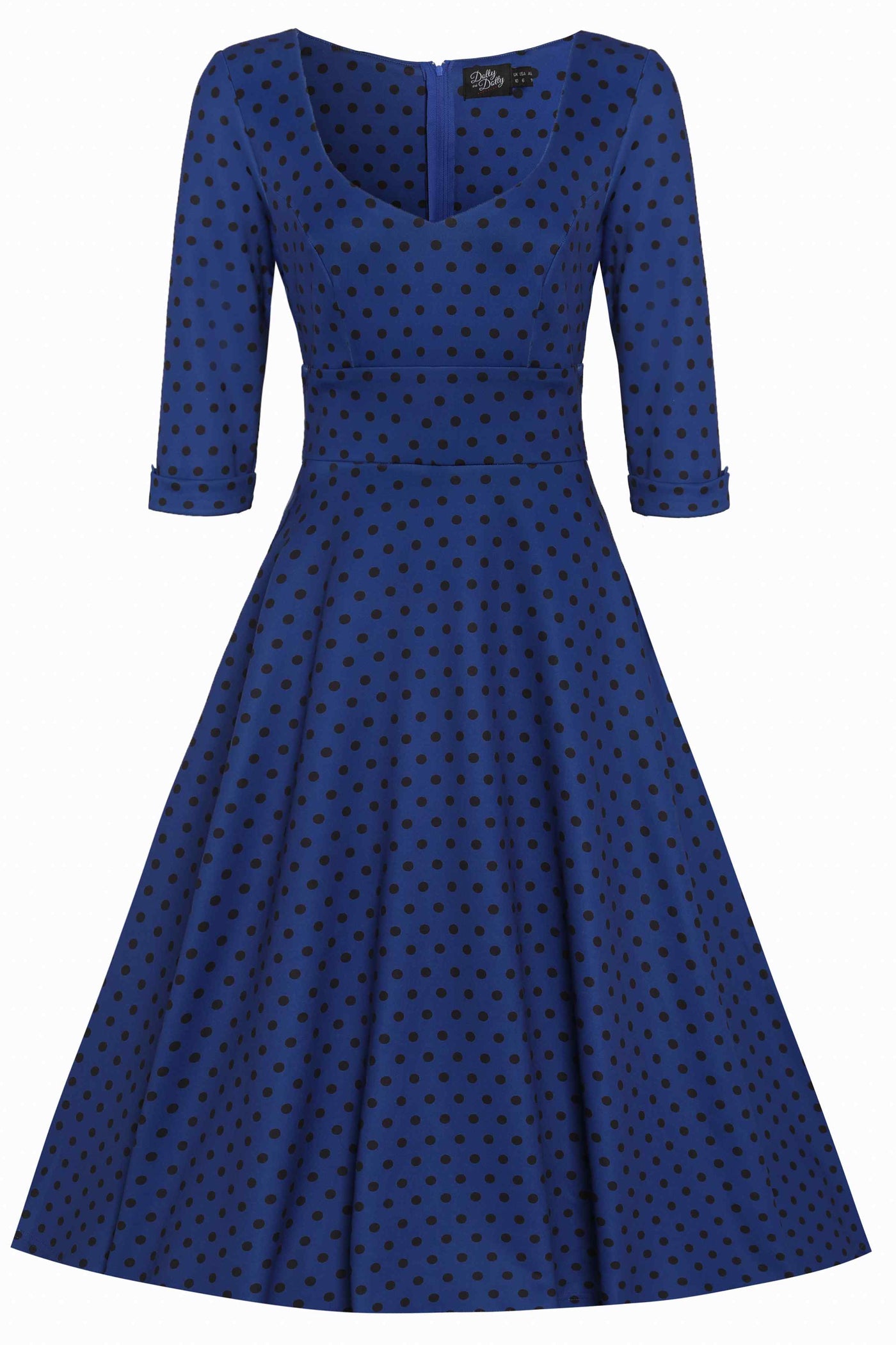  Royal Blue & Black Polka Dot Midi Dress