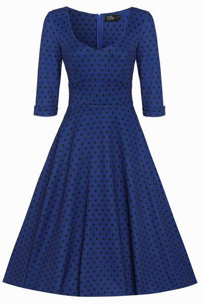  Royal Blue & Black Polka Dot Midi Dress