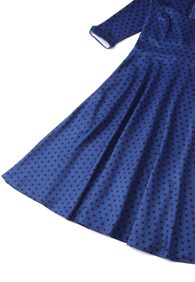  Royal Blue & Black Polka Dot Midi Dress