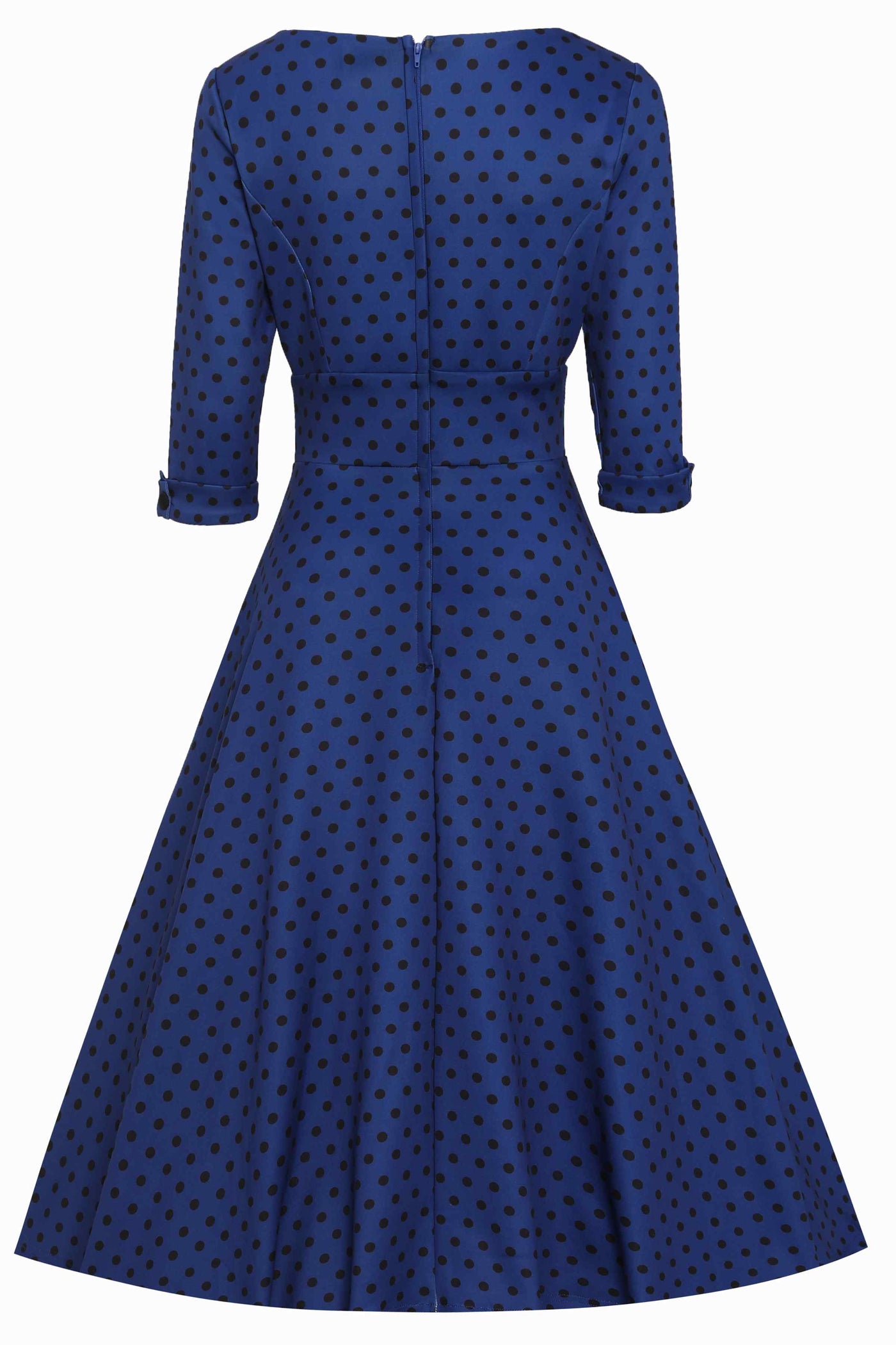  Royal Blue & Black Polka Dot Midi Dress