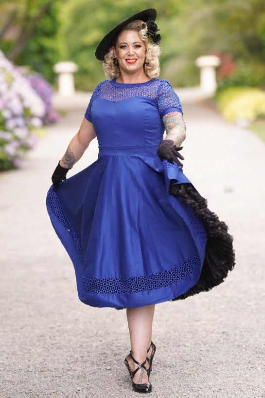 Tess Royal Blue Lace Sleeved Dress - Dolly and Dotty Tess Royal Blue Lace Sleeved Dress - Dolly and Dotty