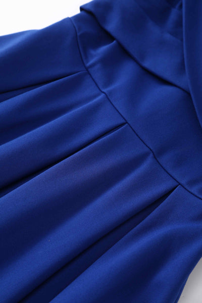 Close up view of Royal Blue Off Shoulder Dress