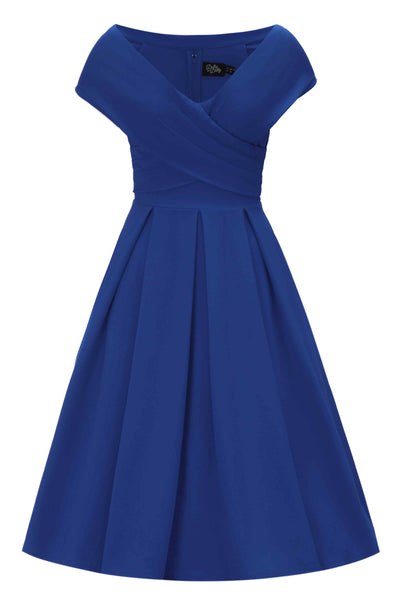 Front view of Royal Blue Off Shoulder Dress