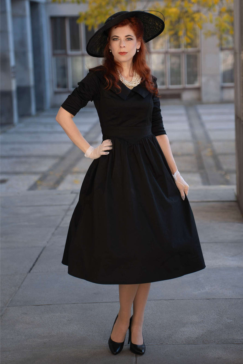 Ruth Black Retro Long Sleeved Dress