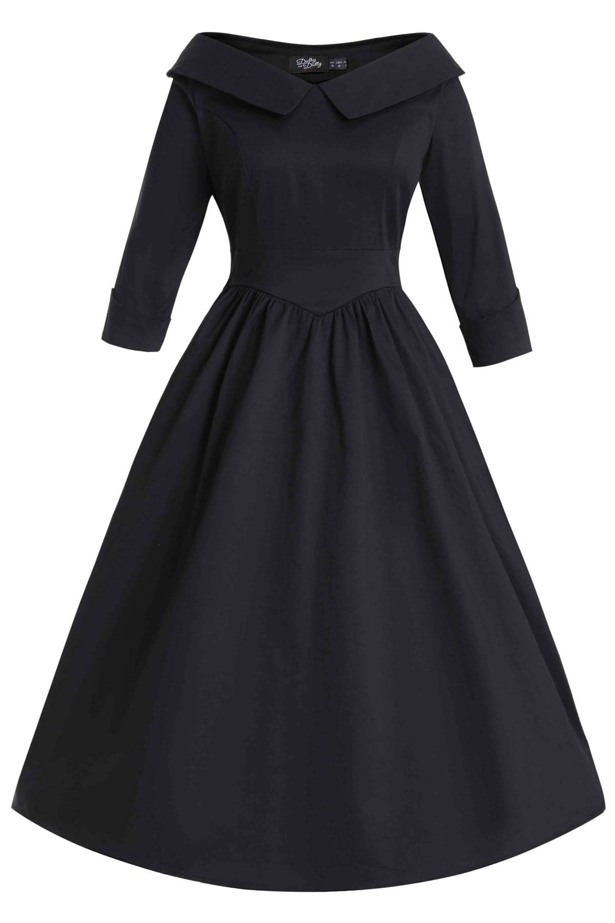 Front view of Ruth Black Retro Long Sleeved Dress