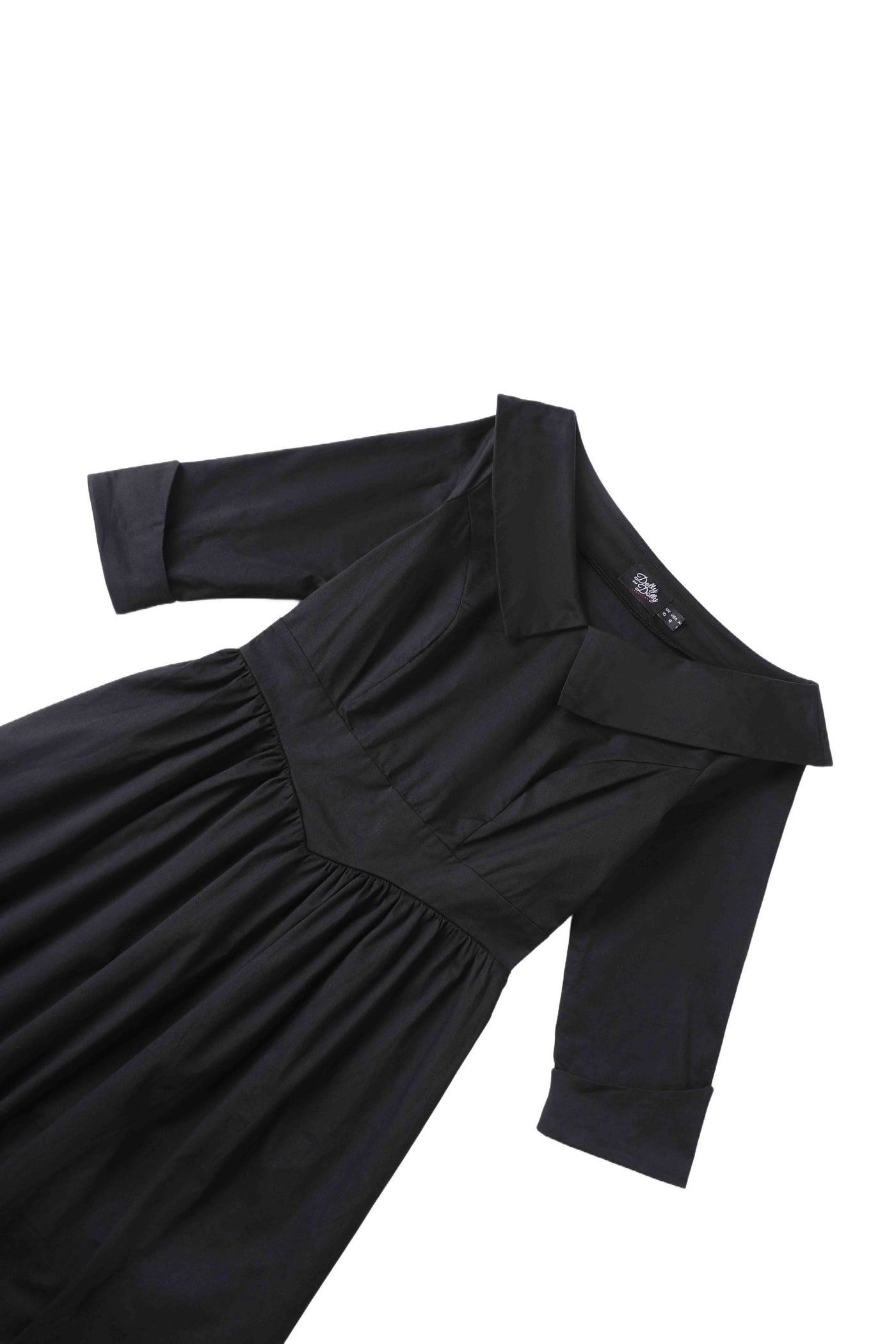 Close up view of Ruth Black Retro Long Sleeved Dress