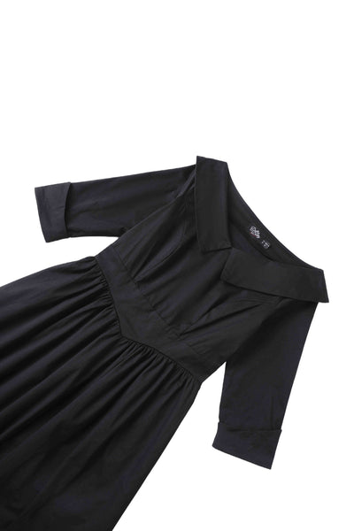 Close up view of Ruth Black Retro Long Sleeved Dress