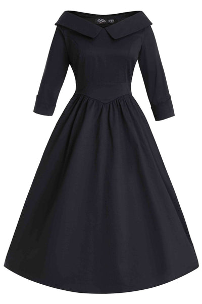 Front view of Ruth Black Retro Long Sleeved Dress