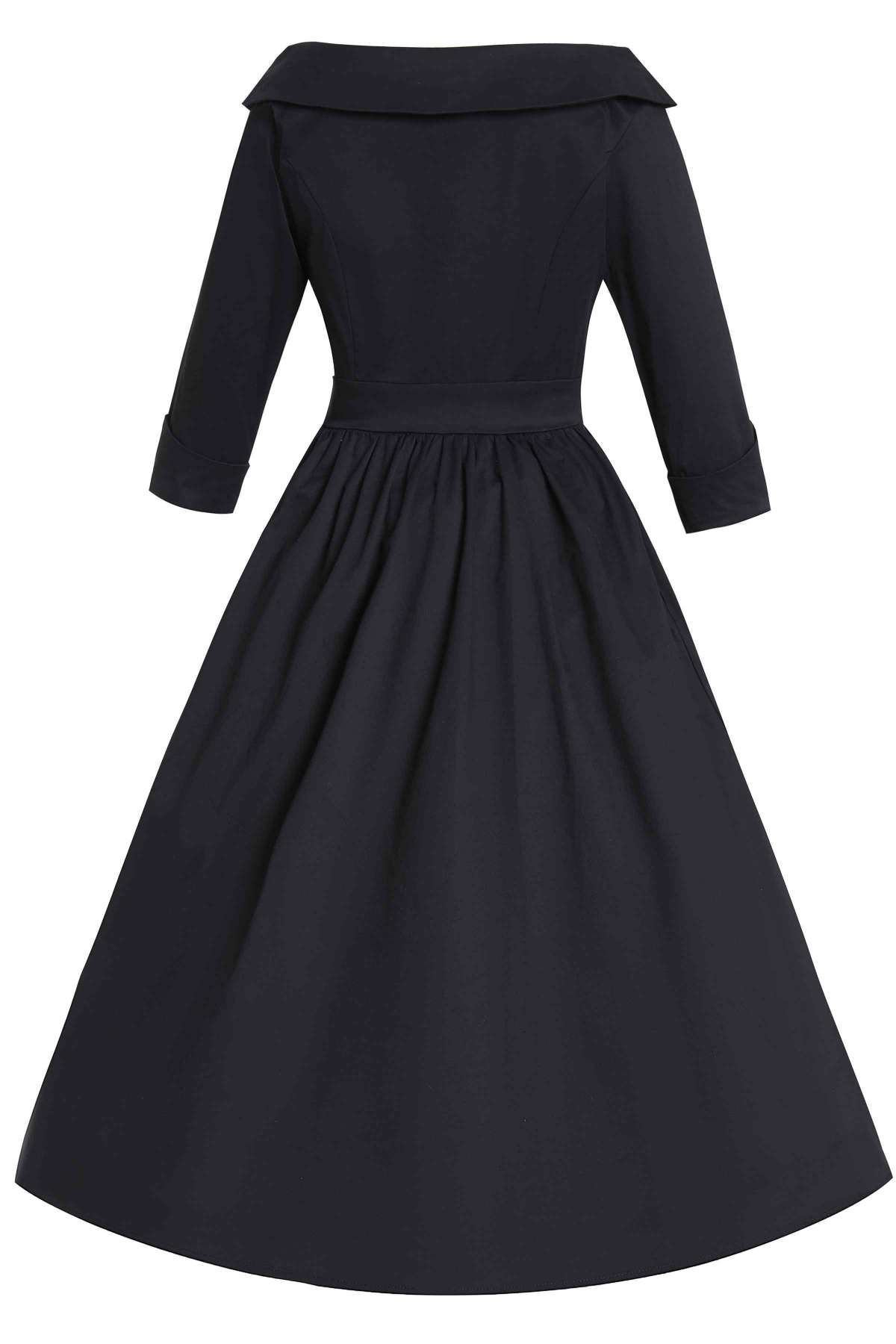 Back view of Ruth Black Retro Long Sleeved Dress