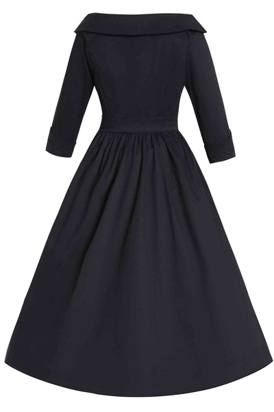 Back view of Ruth Black Retro Long Sleeved Dress