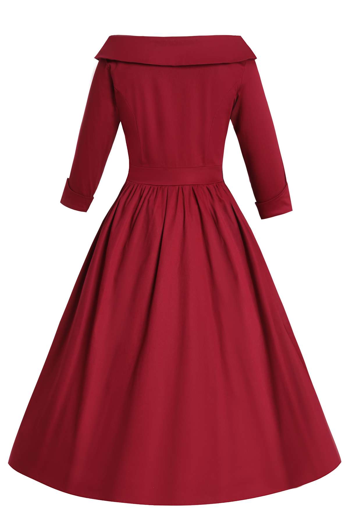 Back view of Ruth Burgundy Retro Long Sleeved Dress