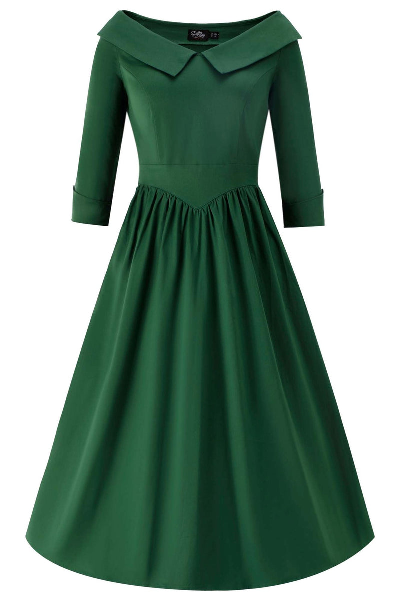 Front view of Ruth Green Retro Long Sleeved Dress