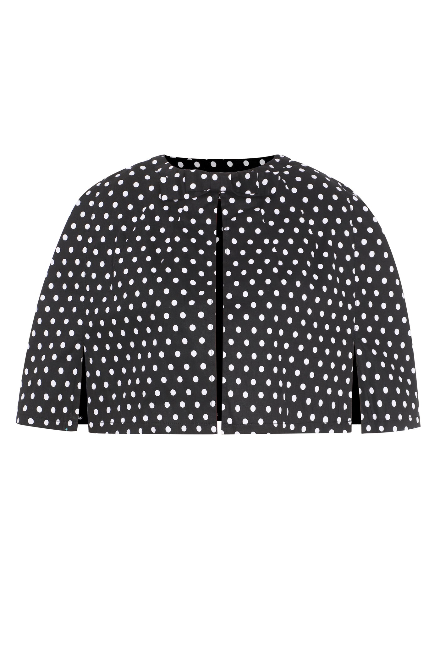Front view of Sabrina Black & White Polka Dot Cape Jacket