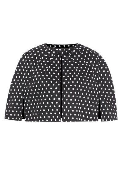 Front view of Sabrina Black & White Polka Dot Cape Jacket