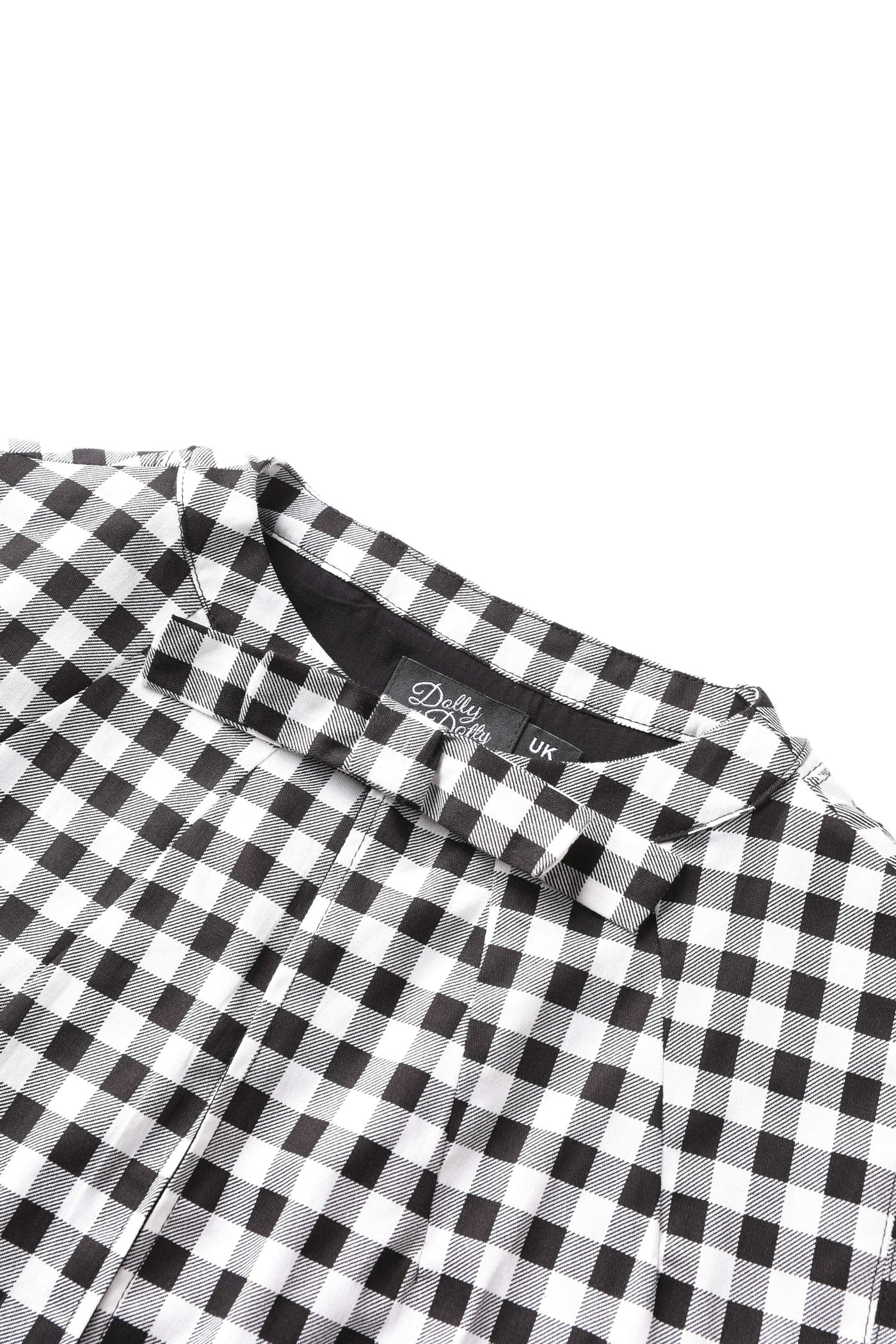 Collar detail of Sabrina Monochrome Check Cape Jacket