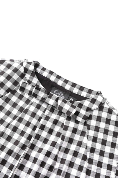 Collar detail of Sabrina Monochrome Check Cape Jacket