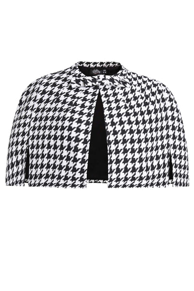 Front view of Sabrina Monochrome Houndstooth Cape Jacket