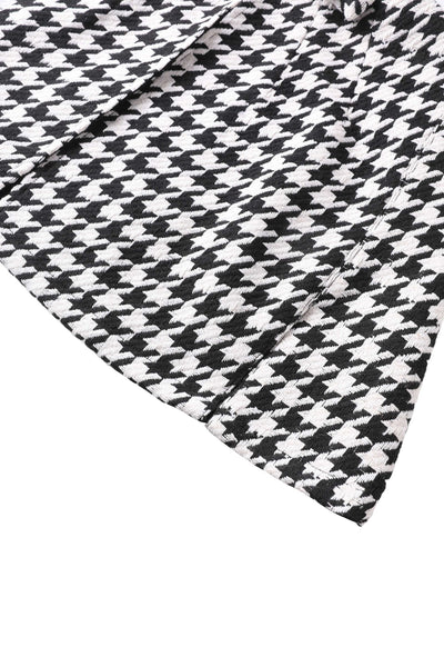 Close up view of Sabrina Monochrome Houndstooth Cape Jacket