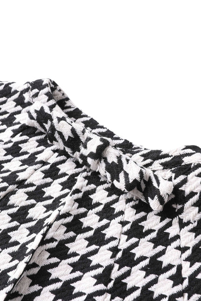 Collar detail of Sabrina Monochrome Houndstooth Cape Jacket