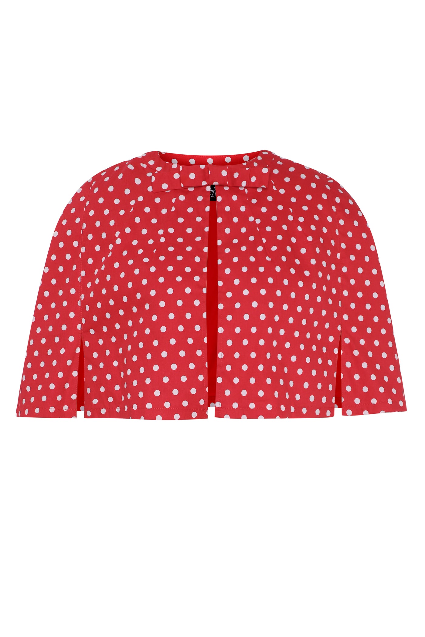 Front view of Sabrina Red & White Polka Dot Cape Jacket