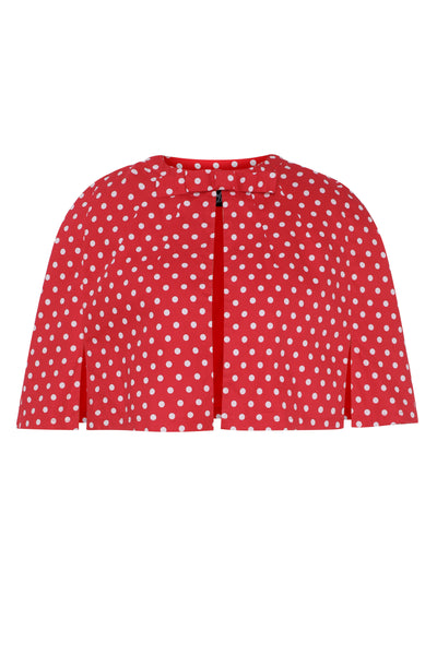 Front view of Sabrina Red & White Polka Dot Cape Jacket