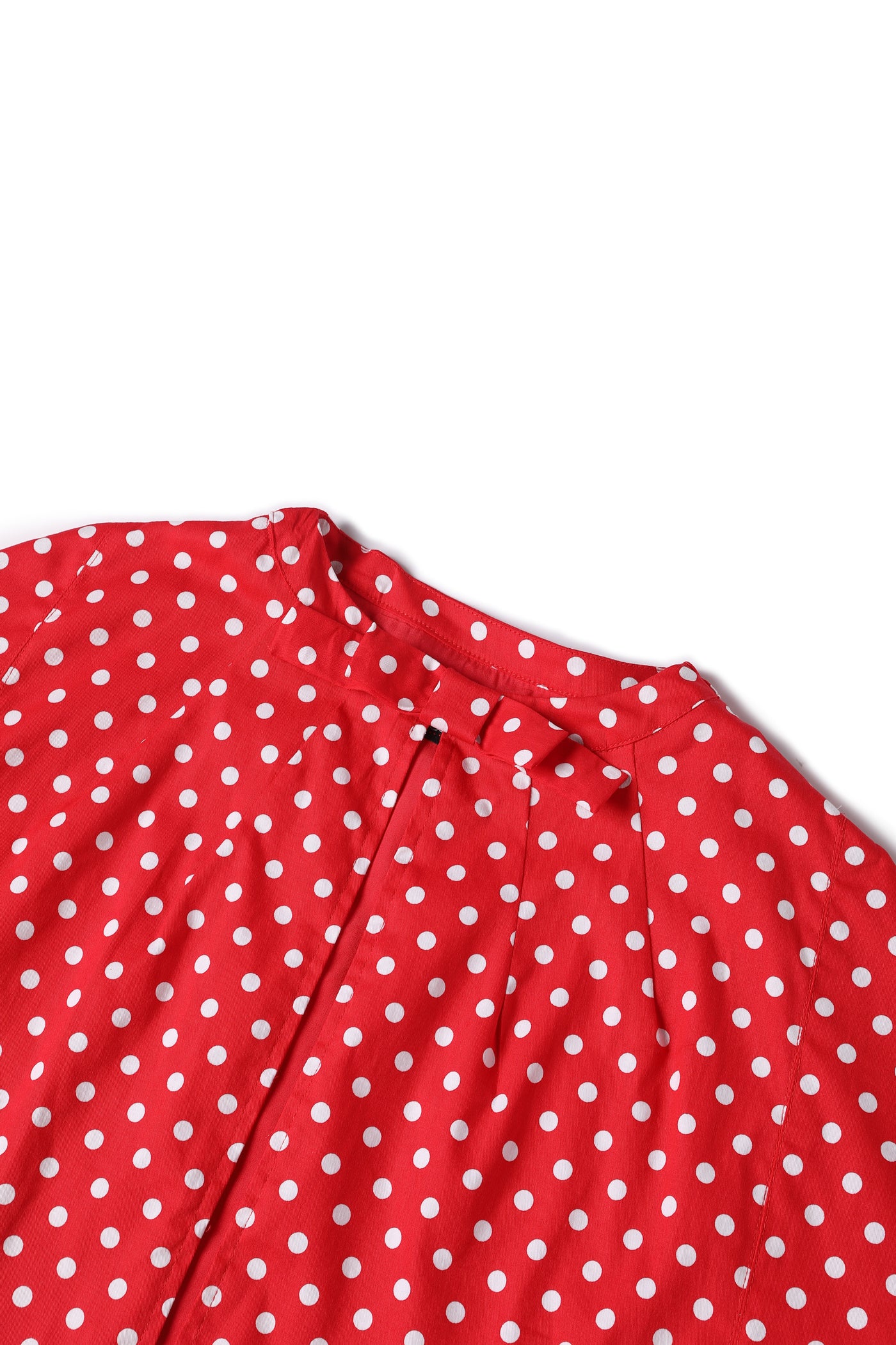 Collar detail of Sabrina Red & White Polka Dot Cape Jacket